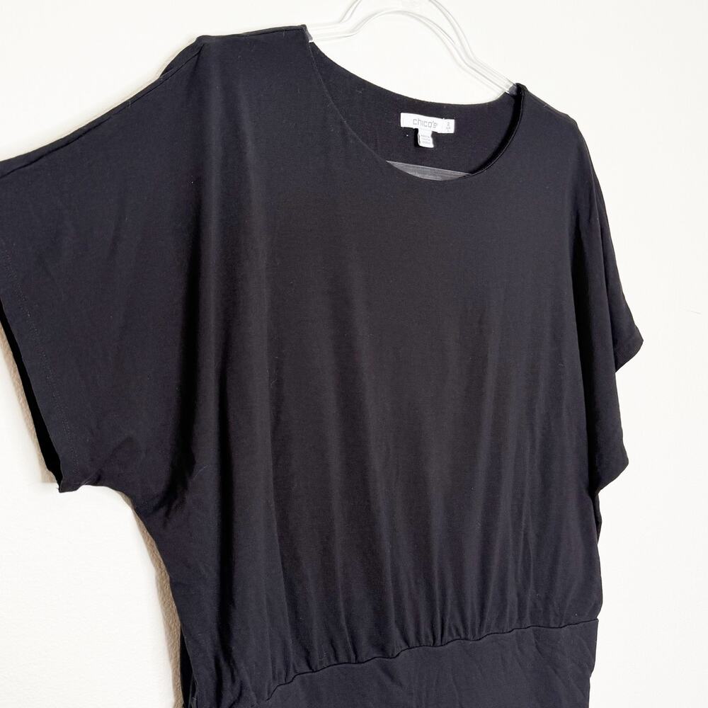 CHICO'S Touch of Cool Ruched Banded Hem Top Dolman Sleeve Black Womens Size L - Picture 5 of 9